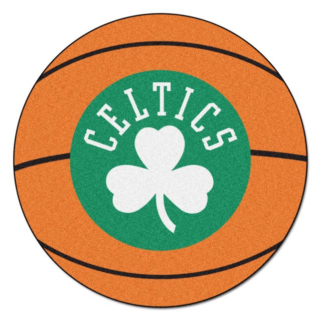 Fanmats NBA Celtics de Boston Tapis de Basketball Est un Tapis Rond de 27 Pouces de Diamètre Conçu pour Ressembler à un Ballon de Basketball orange avec des Lignes Noires et un Cercle Central Vert Présentant un Trèfle Blanc et un Texte Celtics, Fait de nylon Doux 100 % avec un Endos en Vinyle Recyclé Antidérapant, Lavable à la machine et Convient aux Entrées Ou devant les Éviers, Souvent Utilisé comme Petit Tapis d'Accent pour les Amateurs de sports.