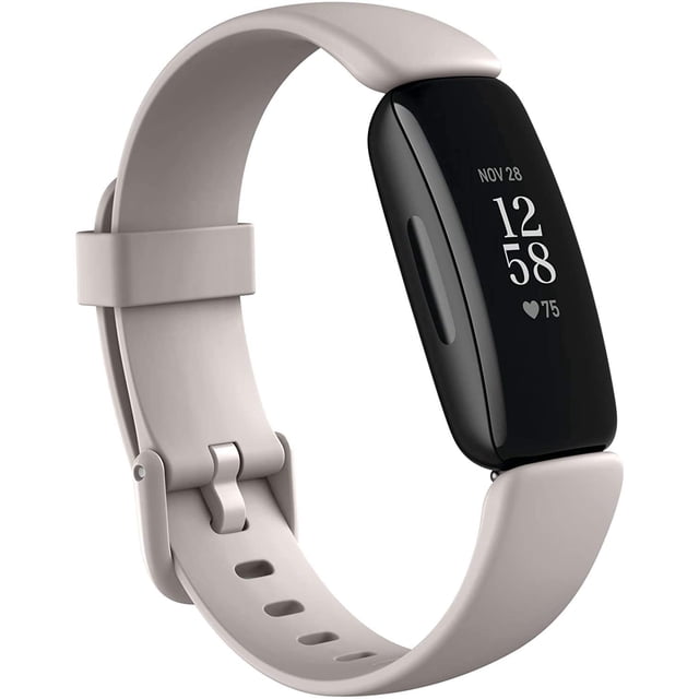 Inspire 2 Health et Fitness Tracker en Blanc Lunaire, avec Surveillance de la Fréquence Cardiaque 24/7 et Capacités de Montre Intelligente. le design Élégant Comprend un Écran Noir avec une Sangle Blanche Douce et Ajustable, Idéal pour le Suivi de la Condition Physique et des Métriques de Santé.