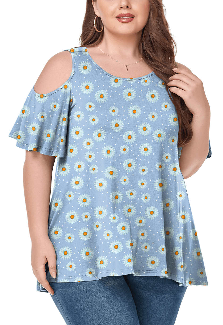 CHUANK Women‘s Plus Size Cold Shoulder Tunic Top Summer Short Sleeve Blouse