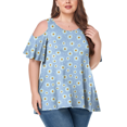thumbnail image 1 of CHUANK Women‘s Plus Size Cold Shoulder Tunic Top Summer Short Sleeve Blouse, 1 of 7