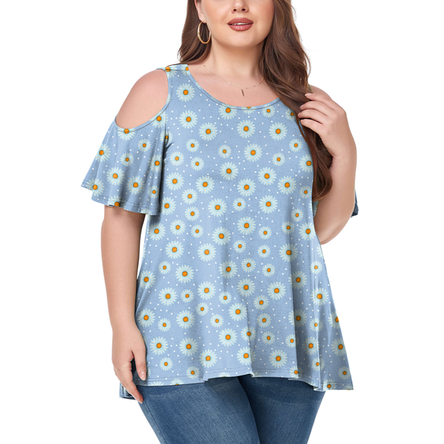 CHUANK Women‘s Plus Size Cold Shoulder Tunic Top Summer Short Sleeve Blouse