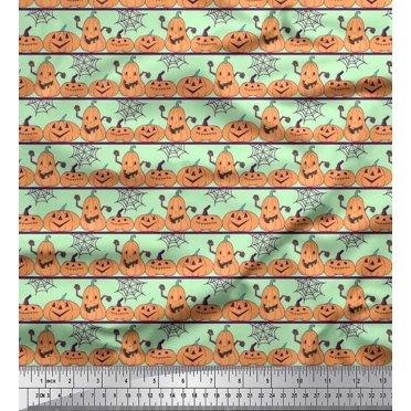 Soimoi Velvet Fabric Spider Web & Pumpkin Halloween Decor Fabric Printed Yard 58 Inch Wide