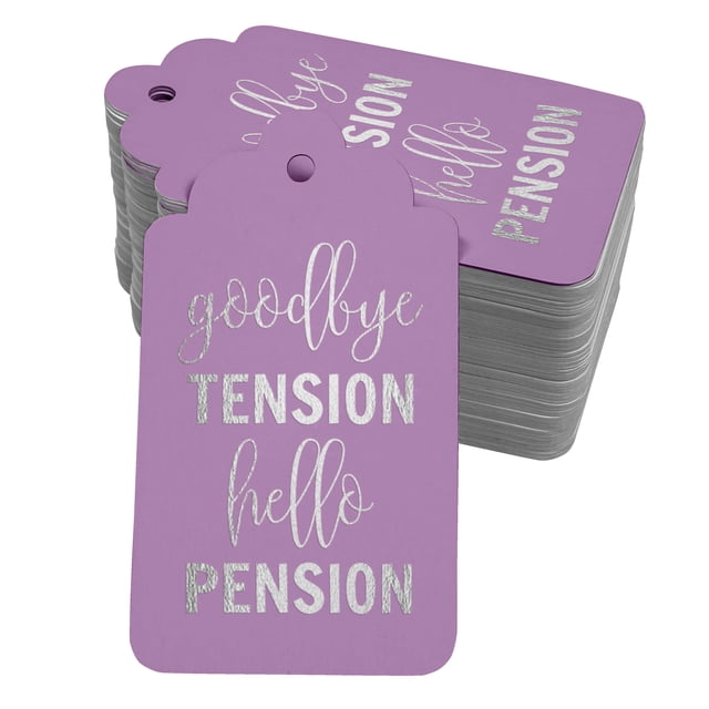 Inkdotpot Pack Of 50 Good Bye Tension Hello Pension Retirement Favor Paper Tags Craft Real Silver Foil Hang Tags