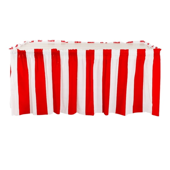 Hxlamzoo Carnival Circus Theme Red White Striped Table Skirt | Waterproof Outdoor Party Table Decoration for Weddings, Birthdays, BBQs | Durable Plastic Rectangular Table Cover (14ft x 29in)