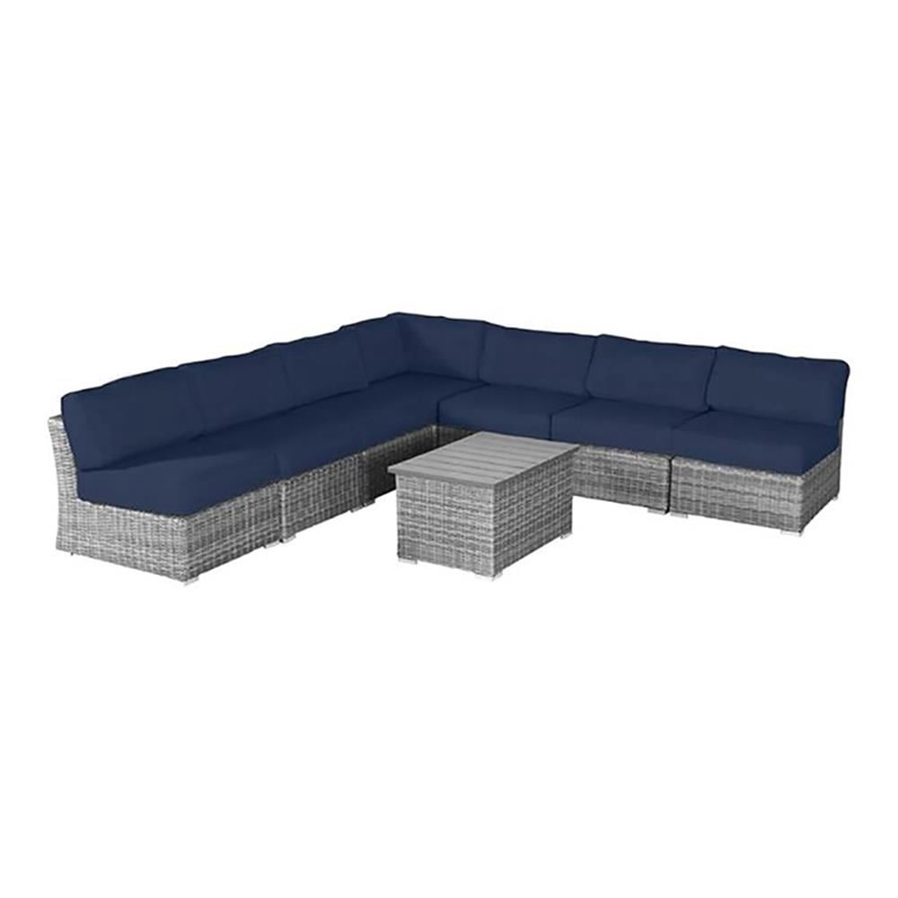 Living Source International Ensemble Sectionnel 8 Pcs avec Coussins - Gris/bleu Marine