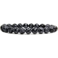 thumbnail image 1 of Bracelet Extensible en Perles Rondes de 8 mm avec Flocon de Neige Naturel et Obsidienne 7 Pouces, 1 of 5