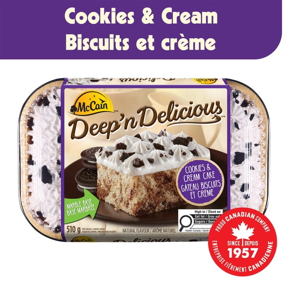 McCain® Deep'n Delicious® Cookies & Cream Cake, Made in Canada from domestic and imported ingredients, 510g