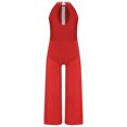 thumbnail image 3 of Oyolan One Piece Rompers Overall for Girls Rhinestones Dance Bodysuit Disco Party Wide Leg Pants Playsuit Red 8, 3 of 4