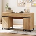 thumbnail image 1 of WAMPAT 59 inch Executive Desk, Modern Home Office Computer Desk with Drawers and Charging Station, Wooden Writing Workstation with File Cabinet Storage, Study Table for Work and Study, Oak, 1 of 10