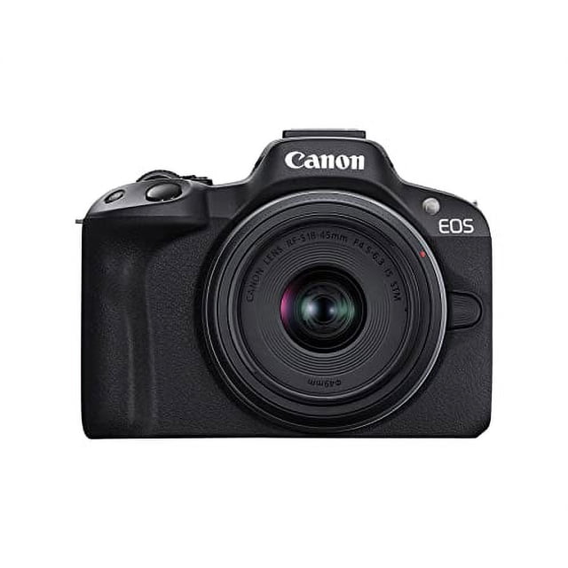 Canon EOS R50 Appareil Photo Sans Miroir pour Vlogue, Noir, avec Objectif STM Intégré RF-S18-45mm F4.5-6.3, Doté d'Un design compact et Léger. l'Appareil Photo Comprend un Capteur CMOS 24.2 Megapixels (APS-C), un Processeur DIGIC X, et des Capacités Vidéo Avancées comme l'Enregistrement 6K Suréchantillonné 4K 30p et un CMOS AF Dual Pixel II. Idéal pour la Photographie et le Vlogue, Il Offre une Opération et une Connectivité