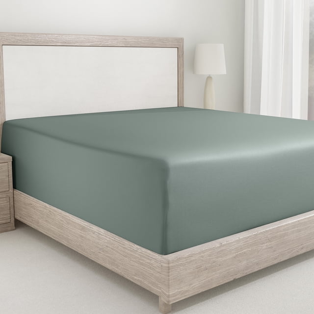 California Design Den Twin Fitted Sheet Only, Softest 400 Thread Count 100% Cotton Sateen, Deep Pocket, All-Around Elastic, Side Indicators - Sage Green
