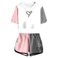 thumbnail image 1 of Hiiyo Big Girls Summer Outfits Color Block Short Sleeve T-Shirt Shorts Set, Sizes 13-14Y, 1 of 4