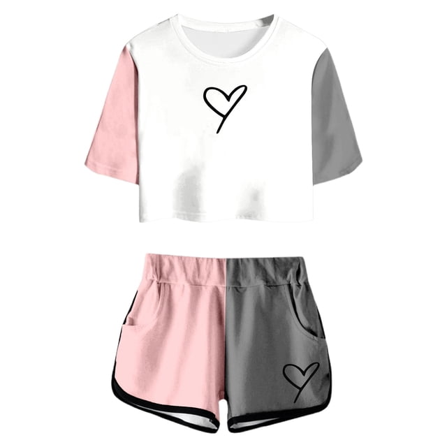 Hiiyo Big Girls Summer Outfits Color Block Short Sleeve T-Shirt Shorts Set, Sizes 13-14Y