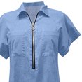 thumbnail image 5 of CEHVOM Robe pour Femme Mode à Manches Courtes Ajustée en Denim Couleur Unie Robe à Fermeture Éclair, 5 of 5