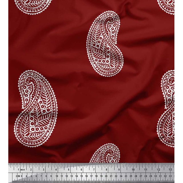 Soimoi Rayon Crepe Fabric Paisley Block Decor Fabric Printed Yard 46 Inch Wide