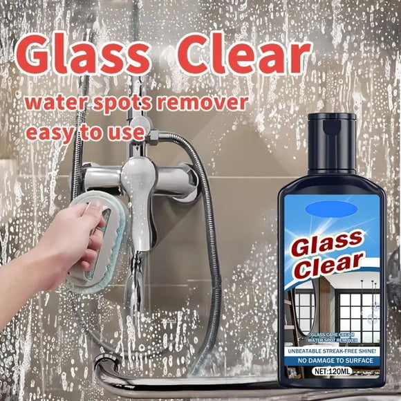 Glass Water Spot Remover 120ml for Streak-Free Shine, Cleaner for Shower Doors, Car Windshields, Mirrors, and Chrome Fixtures