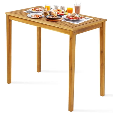 Gymax Table de Salle à Manger Rectangulaire de 45 Pieds' Hauteur Bar, Table de Bar d'Extérieur en Bois d'Acacia, Teck d'Indonésie
