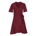 thumbnail image 3 of SMihono Robe Bohème d'Été pour Femmes Grande Taille Mode Robe Décontractée pour Femmes de Printemps et d'Été Fendue à Col en V à Manches Courtes, 3 of 5