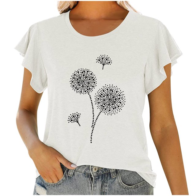 Birdeem Fashion Women Round Neck Short Sleeve Ruffle Printing T-Shirt Tops Summer Blouse