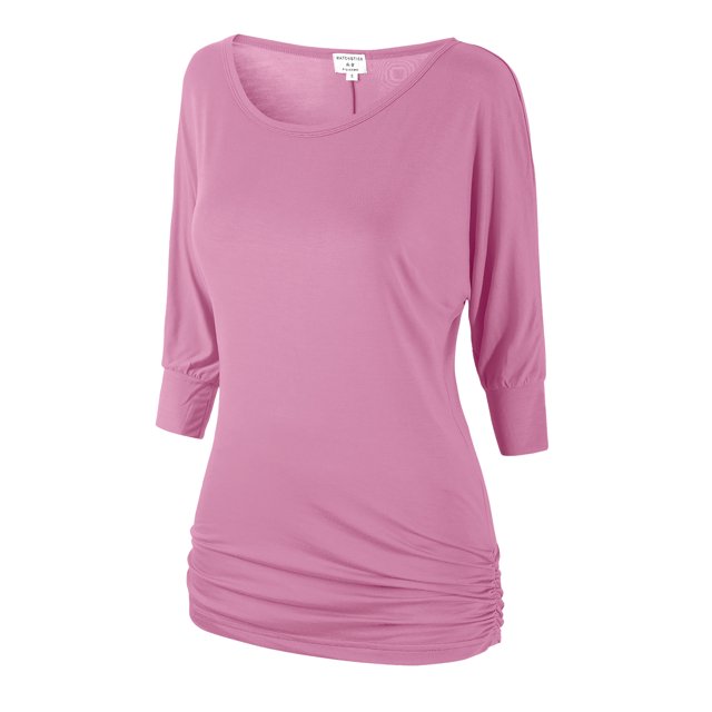 Matchstick Women's 3/4 Sleeve Basic Drape Top with Side Shirring