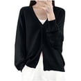 thumbnail image 1 of Womens Button Down Knit Cardigans Long Sleeve V Neck Casual Cardigan Sweaters Light Weight Loose Lounge Wear Fall Black, L, 1 of 5