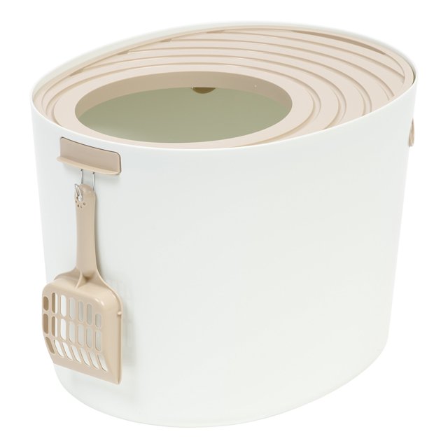 IRIS Bac à Litière pour Chat Entrée par le Haut Moyen, Blanc/beige