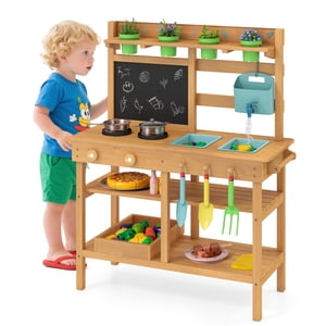 Gymax Cuisine pour enfants avec/Faucet Éviers amovibles Poêles en carton de craie