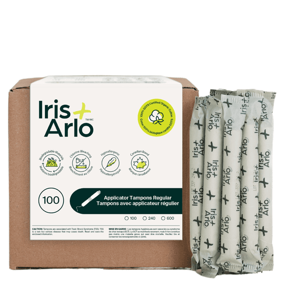 Iris + Arlo Organic Tampons 100% Cotton | Regular (100 Count) Glossed Cardboard Applicator