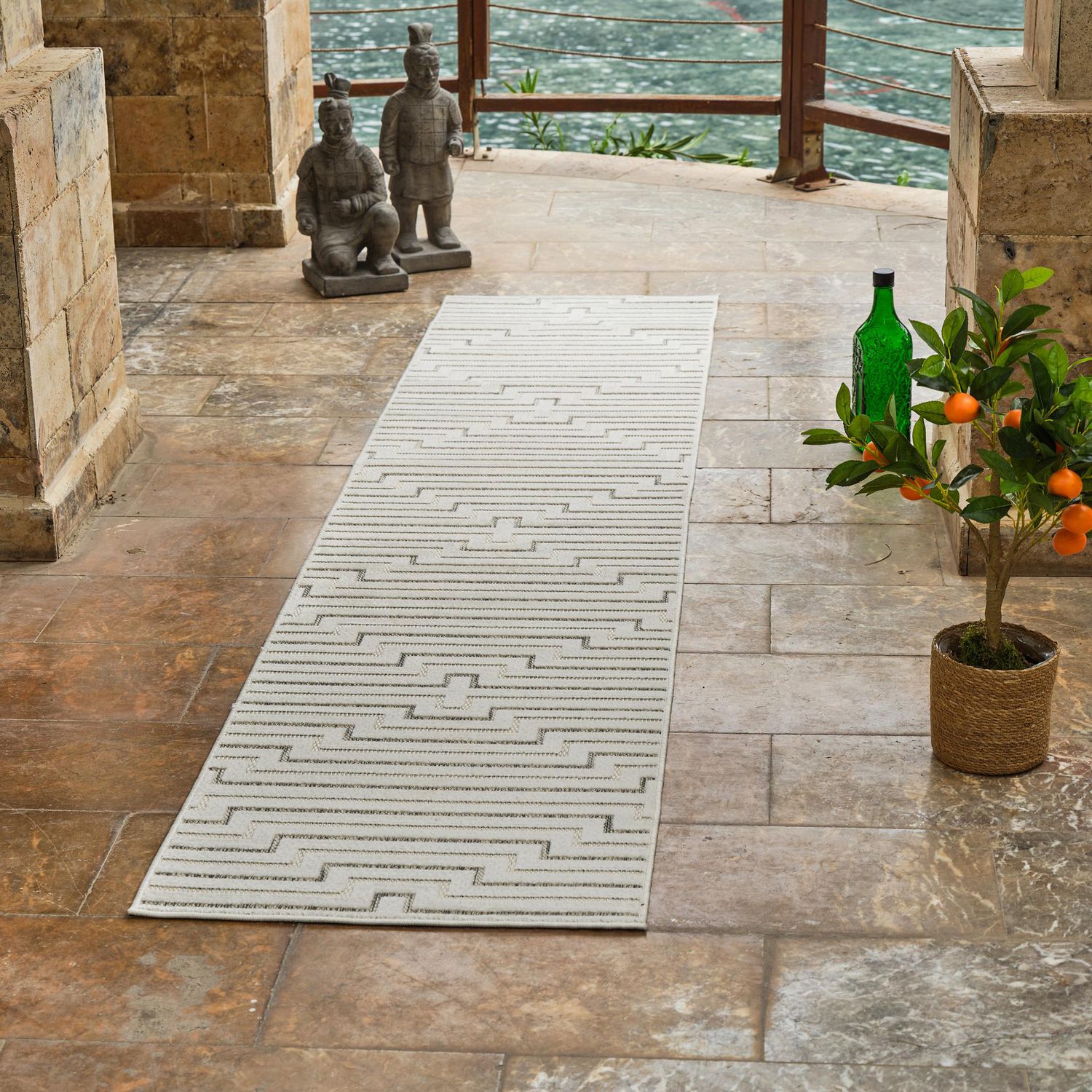 Tapis d'interieur exterieur abstrait Rug Branch Maise, beige creme, moderne - Entree, couloir, salle de bain et cuisine