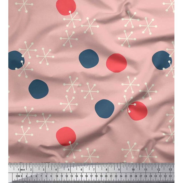 Soimoi Poly Georgette Fabric Geometric & Polka Dots Print Fabric by the Yard 52 Inch Wide
