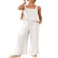 thumbnail image 4 of Femmes 2 Pièces Tenues Col Carré Coton Débardeur Crop Large Pantalons de Jambe Correspondant Lounge Set Survêtement Poches, 4 of 8