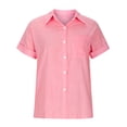 thumbnail image 4 of Dealovy Plus Size Womens Button down Shirts Cotton Linen Rolled Short Sleeve Loose Casual Work Blouses, 4 of 4