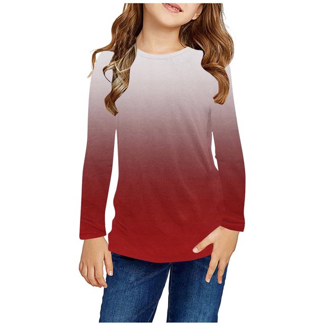 RXIRUCGD Chemises à Manches Longues pour Filles, Col Rond Mignon, Blouses Décontractées Élégantes, Rouge, Taille : 9 Ans