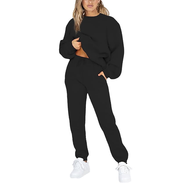 Innerwin Two Piece Outfit Drawstring Women Jogger Set Sports Long Sleeve Beam Foot Sweatsuits Black 3XL