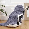 thumbnail image 4 of Comtest Chunky Knit Throw Blanket Chenille, Gray, 80"x80"(King Size), 4 of 6