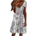 thumbnail image 2 of SMihono Robe d'Été pour Femmes Grande Taille Mode Décontractée Col en V Imprimé Ample Élastique Manches Courtes Jupe, 2 of 5
