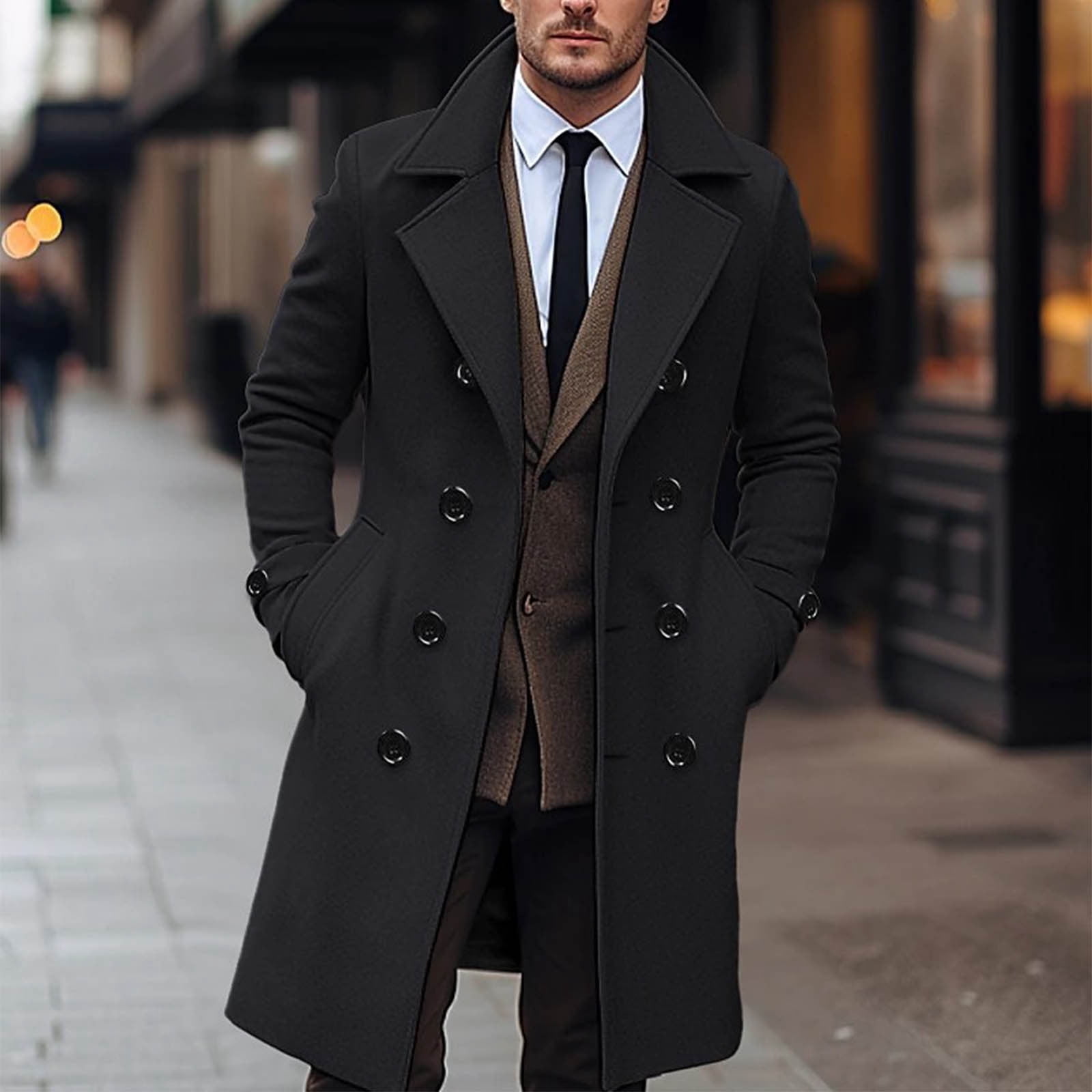 AnuYalue Mens Trench Coat Lapel Double Breasted Long Sleeve Coat