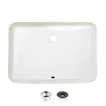 Stylish Undermount 21.25"L x 14.5"W White Porcelain Rectangular Bathroom Sink with 2 Overflow rings P-203