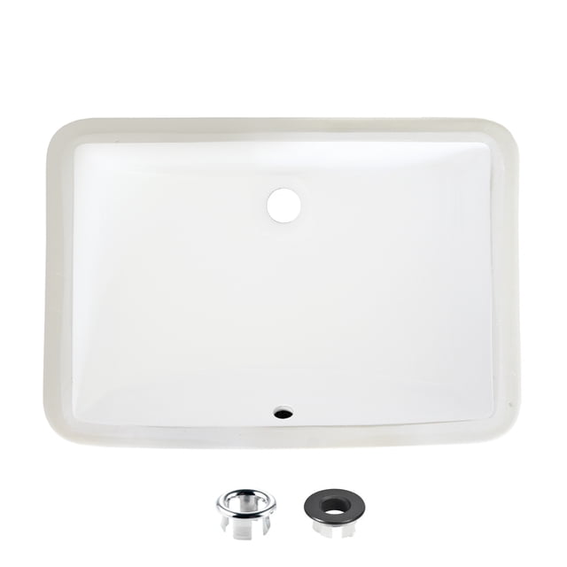 Stylish Undermount 21.25"L x 14.5"W White Porcelain Rectangular Bathroom Sink with 2 Overflow rings P-203