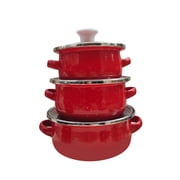jesticaly 3Pcs Enamel Mini Pot Set Universal blue Enamel Portable Cookware light Cooking Set Home red