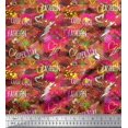 thumbnail image 1 of Soimoi Orange Poly Georgette Fabric Heart,Star & Fashion Text Print Sewing Fabric Yard 42 Inch Wide, 1 of 1
