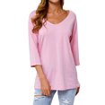 thumbnail image 1 of Women 3/4 Sleeve V Neck Plain Pullover Solid Color Top, 1 of 10