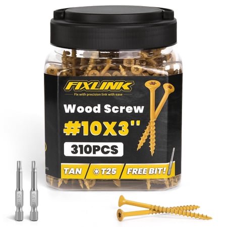 Wood Screws 3 Inch, FIXLINK Deck Screws #10 x 3, 310pcs, Epoxy Coated, T25 Star Bit Above 1500 Hour Salt Spray Coating Outdoor Decking Scre