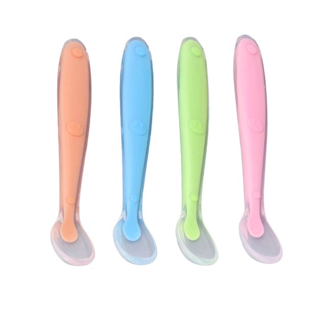 Baby Training Spoons, Baby Silicone Feeding Spoons 4PCS Oil Proof Comfortable Grip Appropriate Size Cleanable Soft High Temperature Resistance For Eating