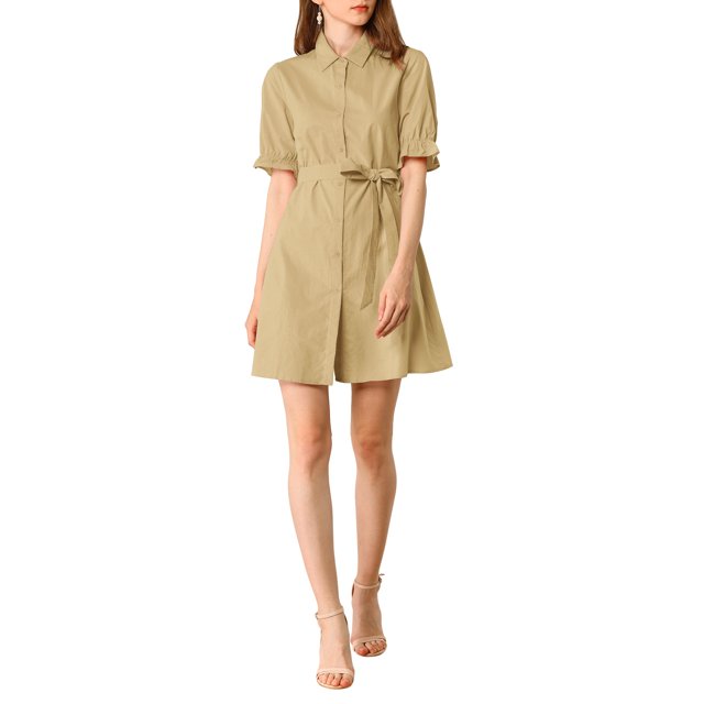 INSPIRE CHIC Women's Casual Short Sleeve Solid Color Button Down Shirt Dress