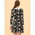 thumbnail image 4 of INSPIRE CHIC Robe Trapèze pour Femme à Col Peter Pan, Manches Longues, au-Dessus du Genou, S Noir-Floral, 4 of 5