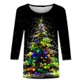 thumbnail image 4 of Meichang Chemises de Noël pour Femmes Grande Taille Manches 3/4 Col Rond Hauts de Vacances Classiques T-Shirts Graphiques Arbre de Noël en Solde Cadeaux de Noël, 4 of 5