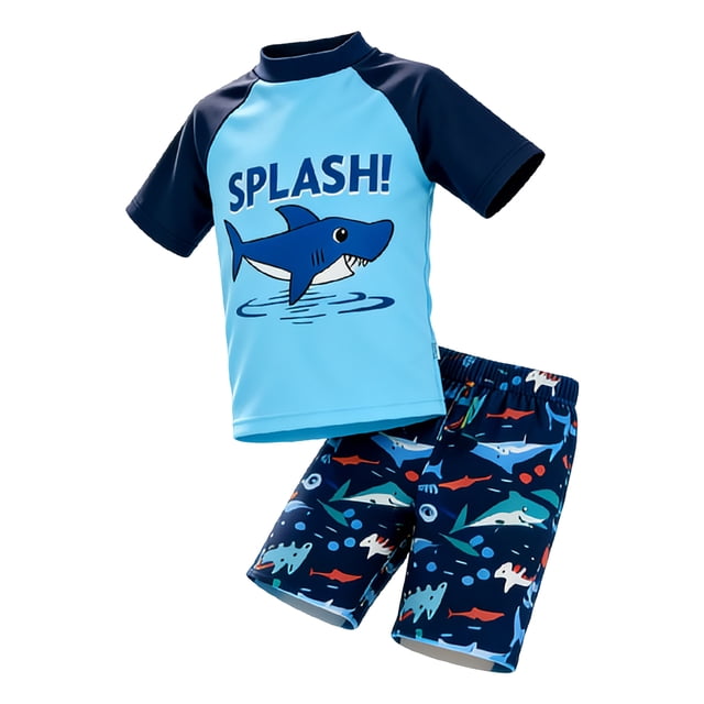 Akiihool Boys Long Sleeve Swimsuit Boys 2 Pieces Rash Guard Sun Protection Long Sleeve Kid Swimsuits Quick Dry Swim Shirt Trunks for Boys (Blue,8-9Years)