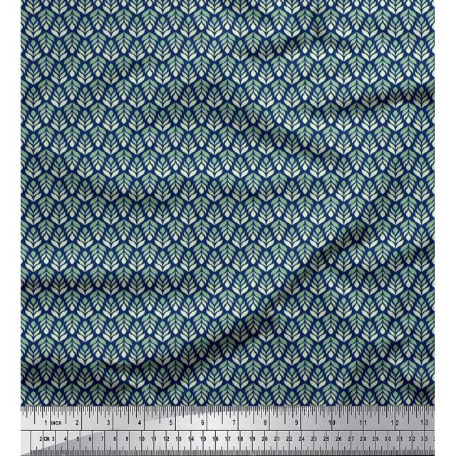 Soimoi Moss Georgette Fabric Leaves Small Print Fabric by The Yard 42 Inch Wide