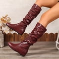 thumbnail image 4 of Bottes Hautes Plissées pour Femmes en Cuir Décontractées Hiver Automne Sans Talon au-Dessus du Genou Bottes Habillées Hautes pour Dames, 4 of 8